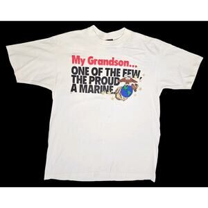Vtg Grandson A Marine Tee Soffes Choice USA White Preshrunk Eagle Globe Anchor L